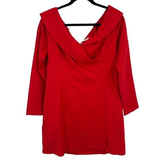Astr the Label off the shoulder tuxedo collar long sleeve dress red size Large L - Picture 2 of 8